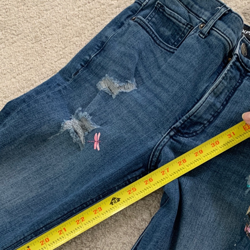 Express Dark Blue Floral Embellished Jeans - Picture 16 of 17